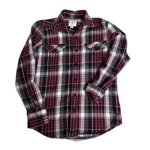 American Eagle Outfitters Mens Classic Fit Plaid Flannel Shirt Burgundy White XS